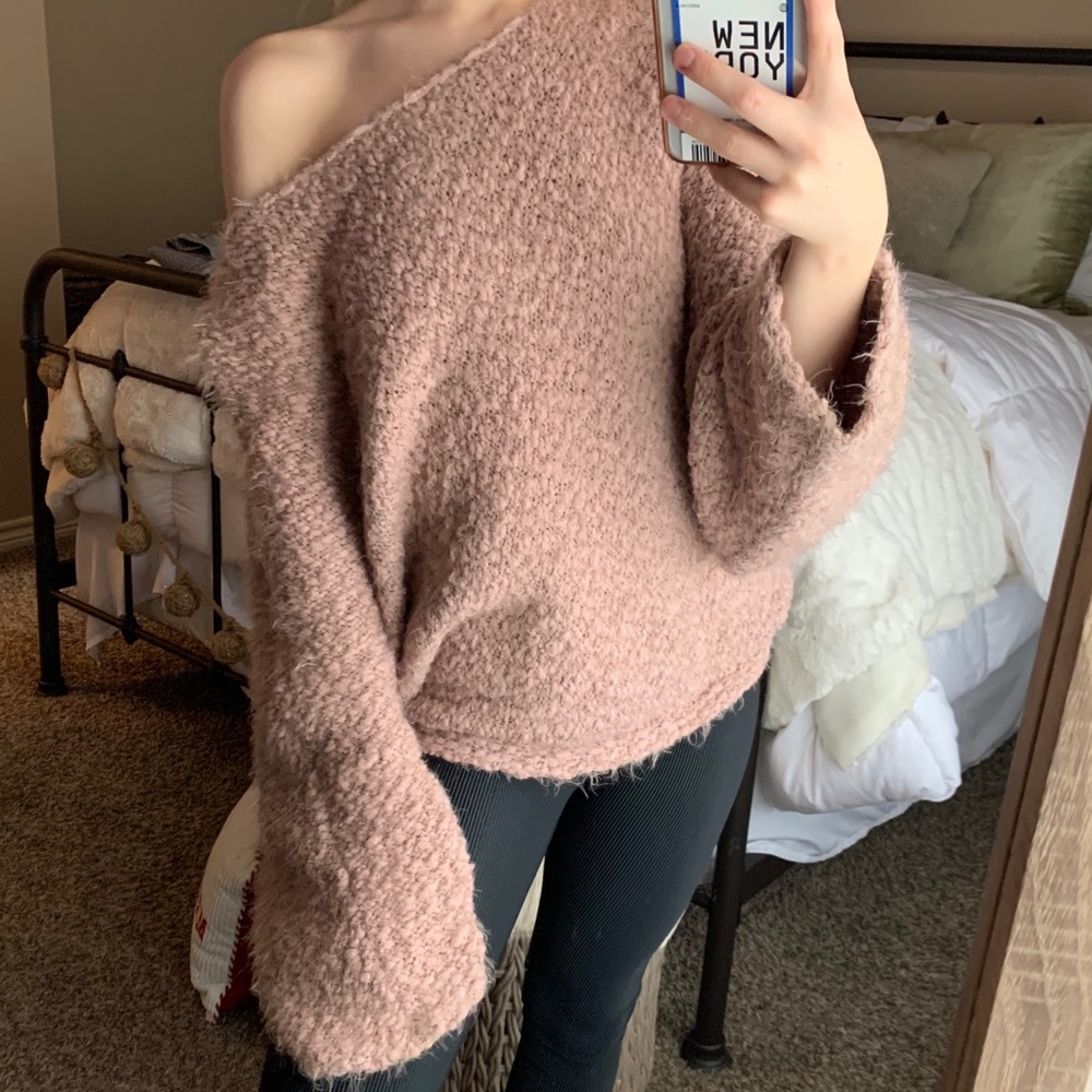 Off the shoulder mauve sweater